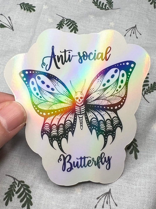 Anti-social butterfly - Holographic skeleton Sticker