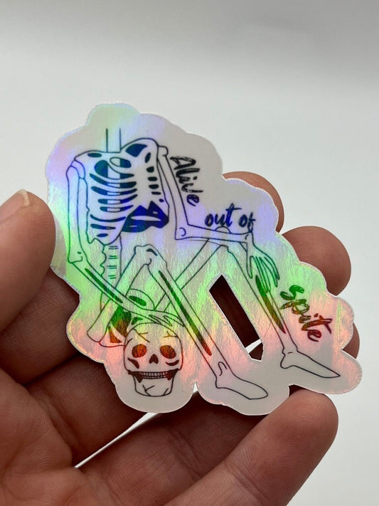 Alive out of spite - skeleton holographic sticker